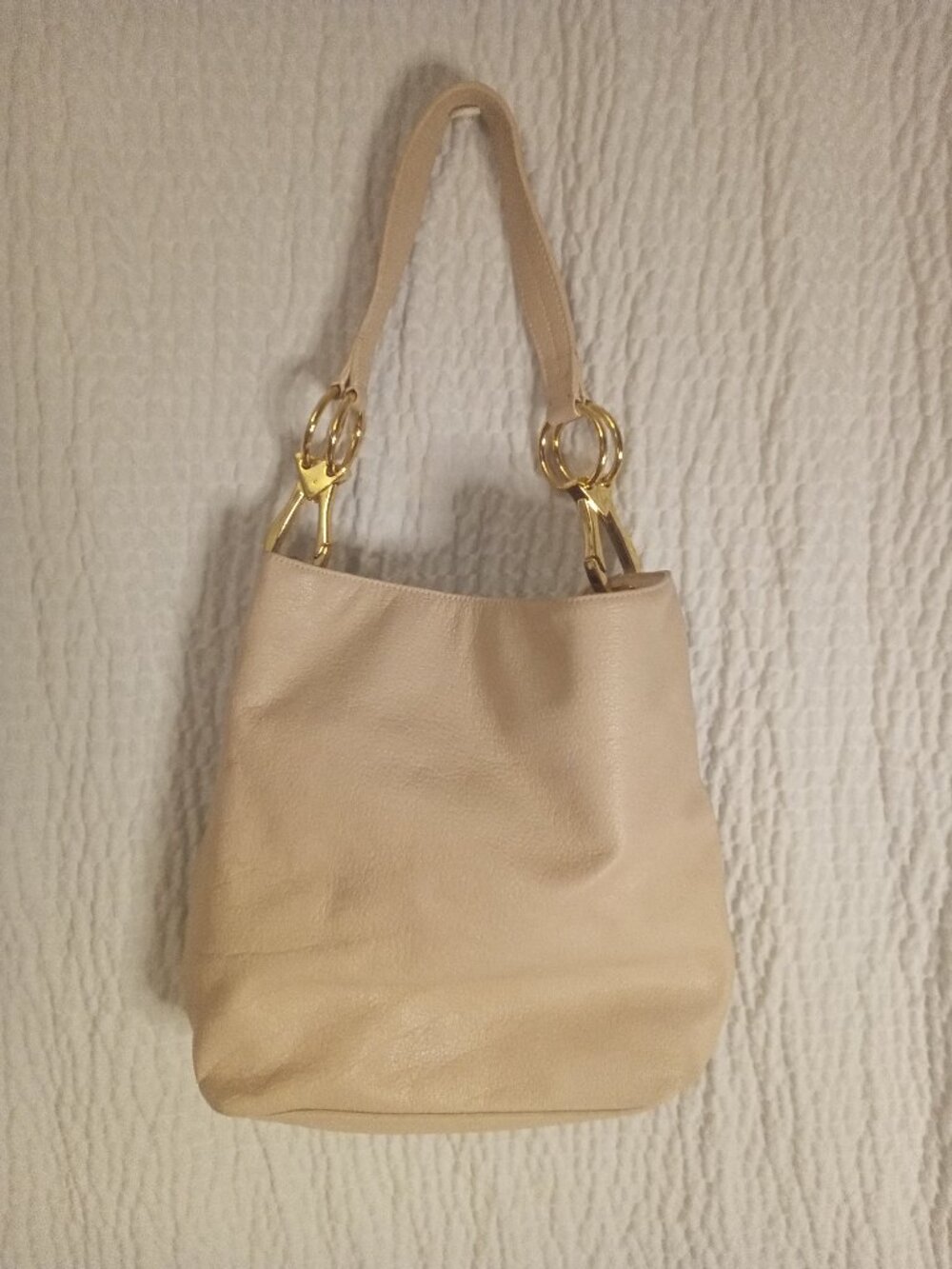 JPK Paris 75 Cream Color with Pink Satin Lining Shoulder Bucket Bag Purse